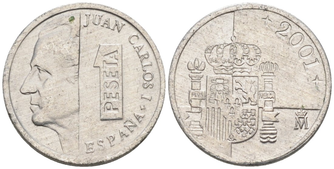 Испания 1 песета 2001 Хуан Карлос I KM 832 алюминий 4567-739