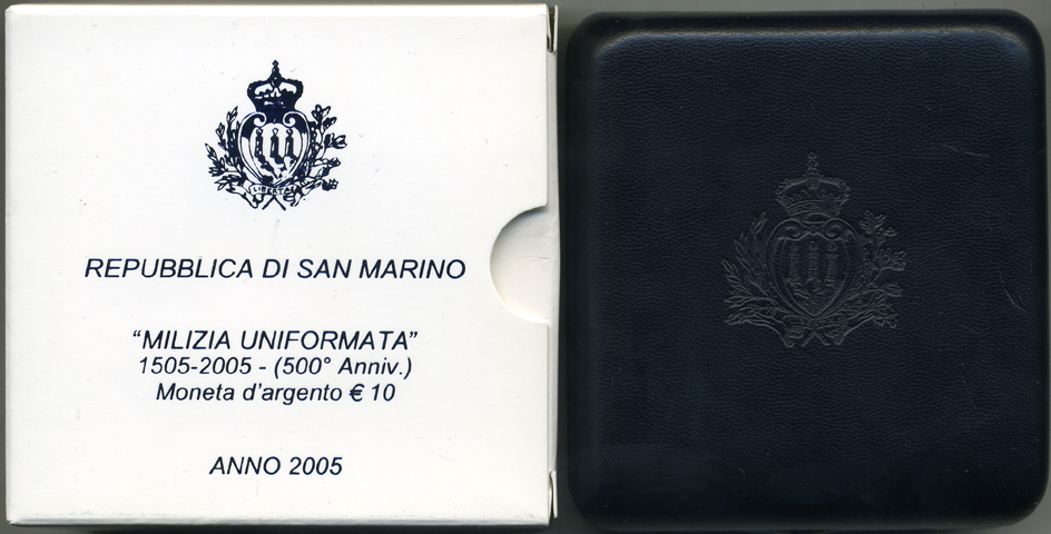 Сан-Марино 10 евро 2005 милиция, карабинеры, в оригинальной коробке, с сертификатом KM 344 серебро PROOF 7-1-59