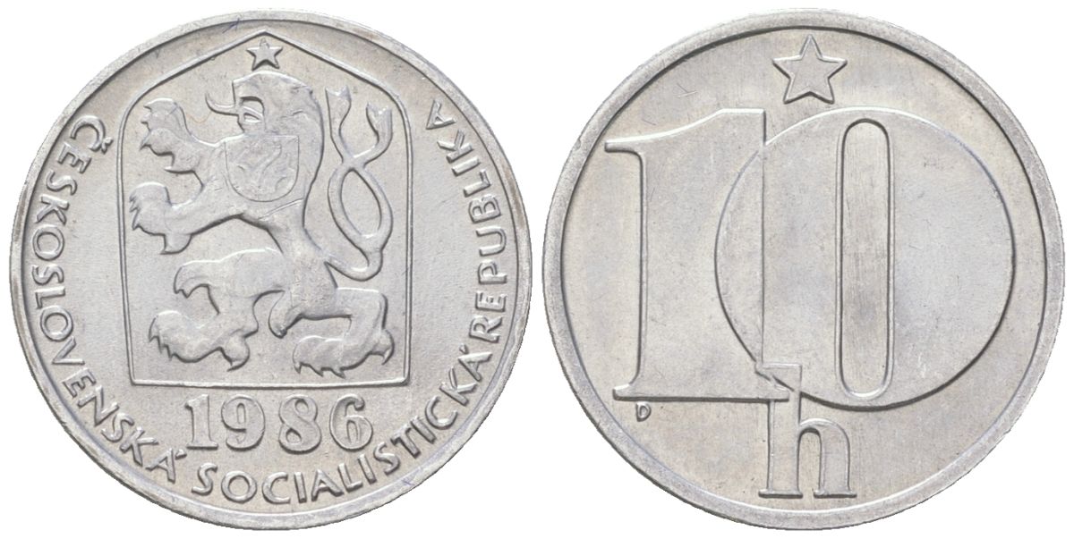 Чехословакия 10 геллеров 1986 KM 80 алюминий aUNC 4115-769