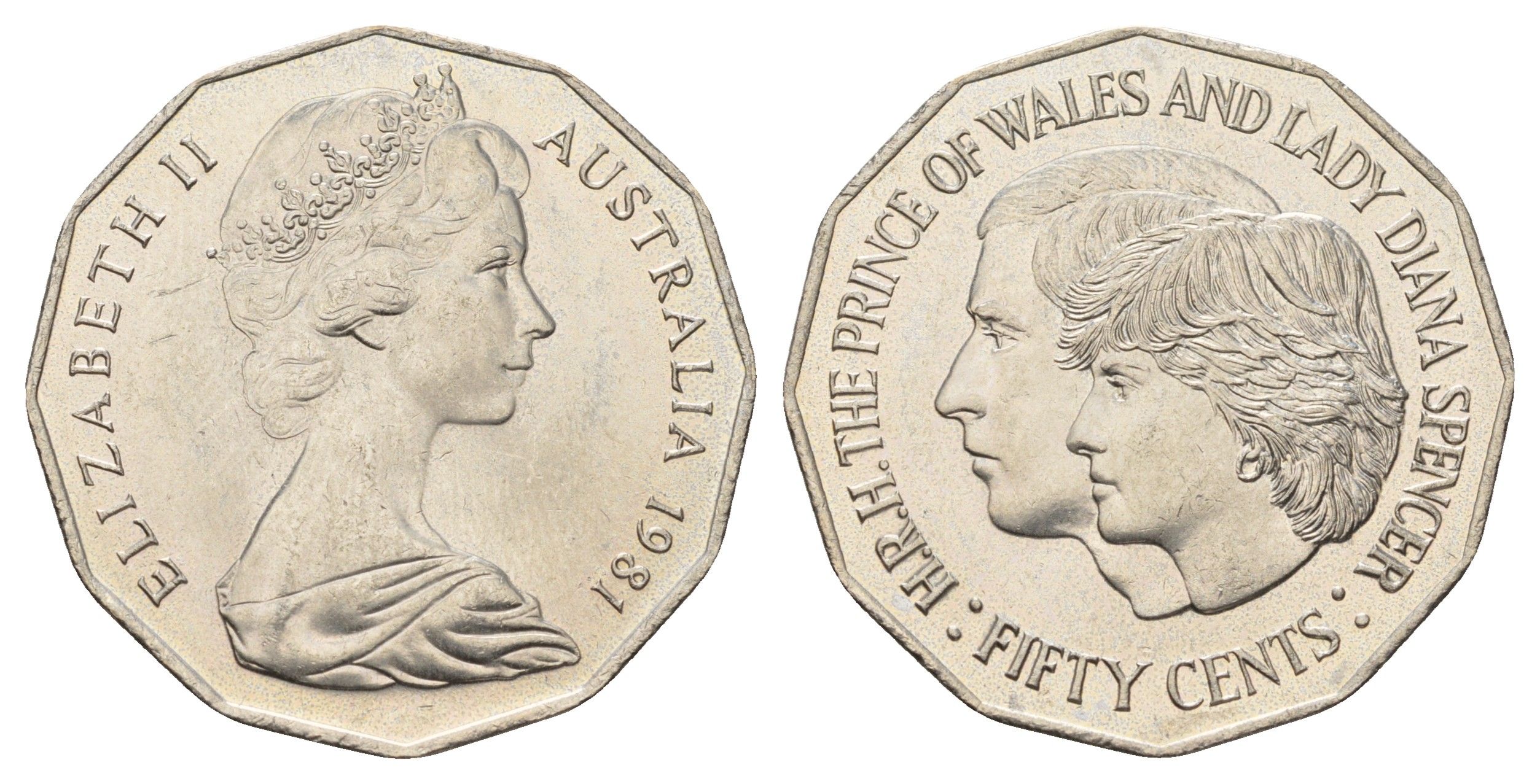 Австралия 50 центов 1981 Свадьба Принца Чарльза и Леди Дианы KM 72 медно-никель UNC 4672-241