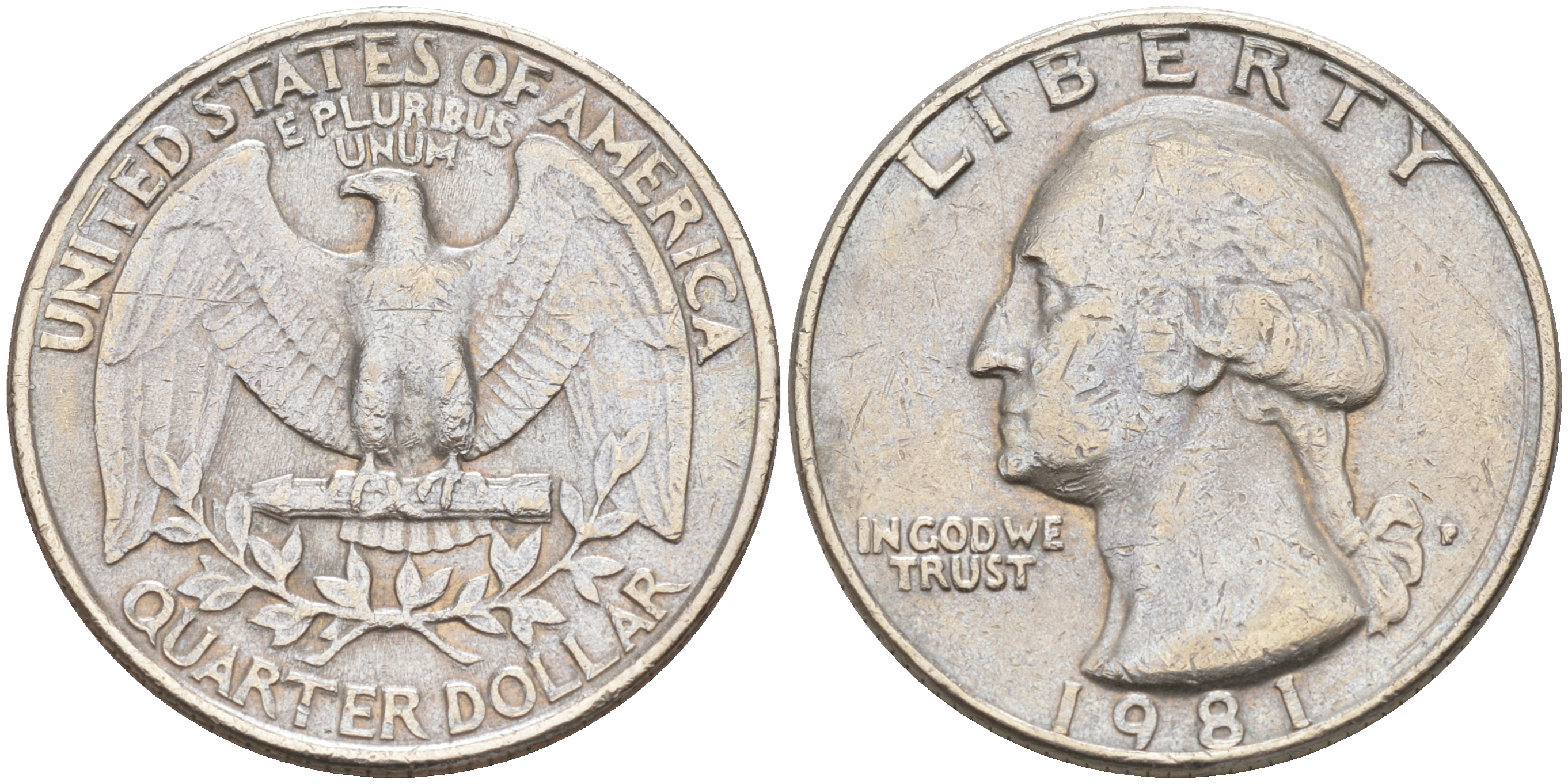 США 25 ЦЕНТОВ = КВОТЕР 1981 P, ВАШИНГТОН KM 164a медь плакированная медно-никелем 190-334