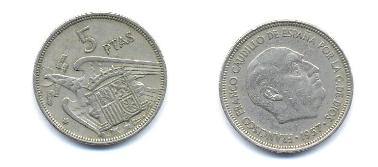 ИСПАНИЯ 5 ПЕСЕТ 1971 KM 786 медно-никель 54-1524