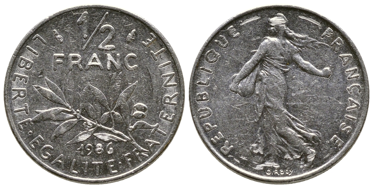 Франция 1/2 франка 1986 сеятель KM 931.1, Le Franc 198.25 никель 93-1427