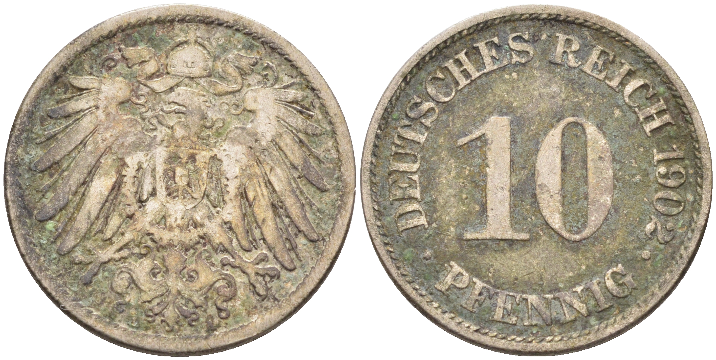 ГЕРМАНИЯ 10 ПФЕННИГОВ 1902 А KM 12, J. 13 медно-никель 4589-157