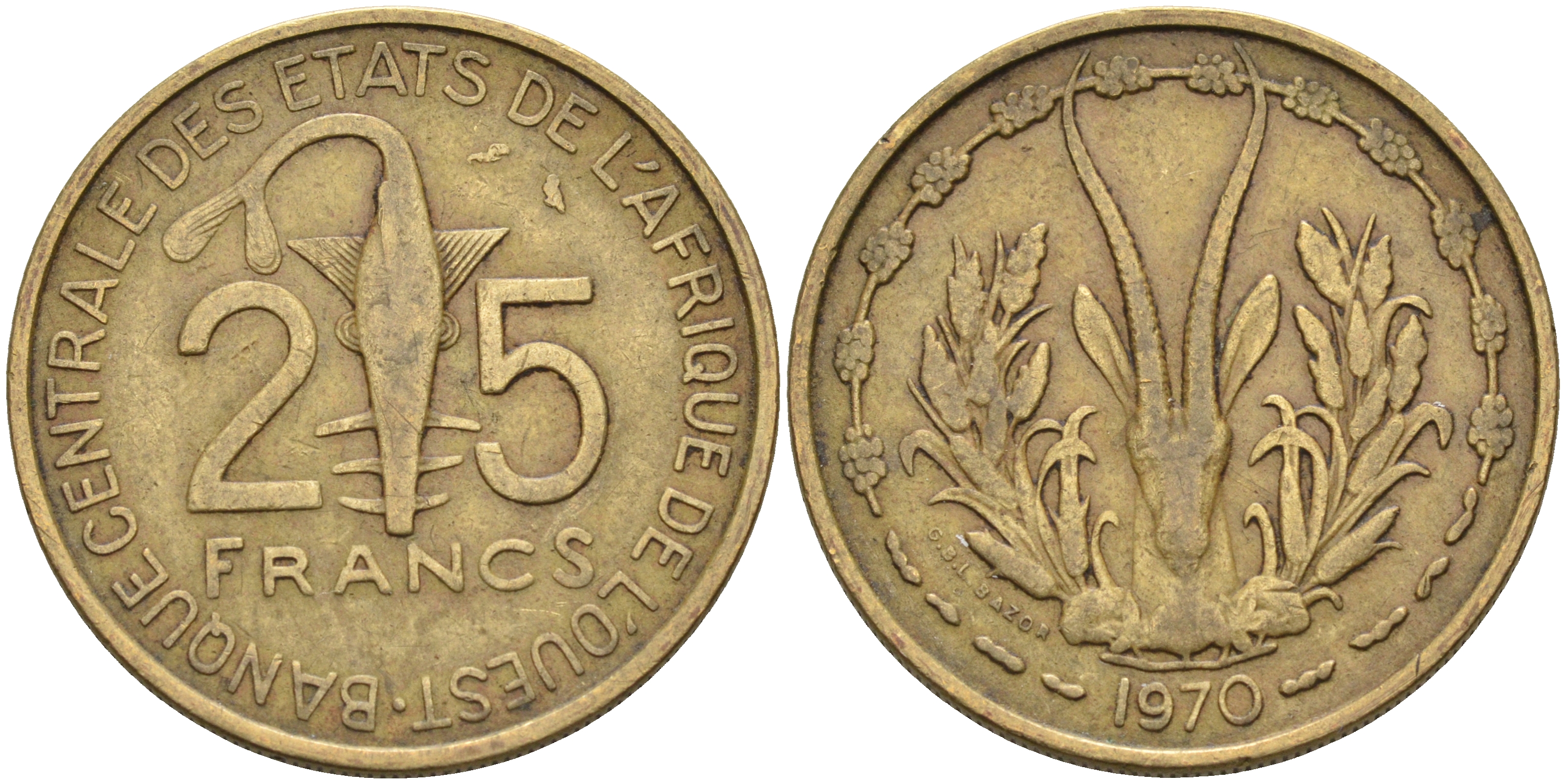 Валютное сообщество стран Западной Африки 25 франков 1970  KM 5 алюминиевая бронза    4595-722