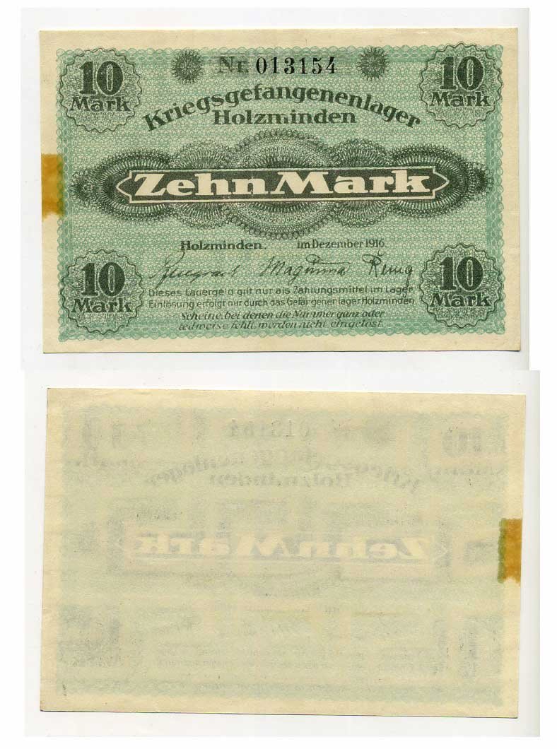 Германия 10 марок 1916 Хольцминден (Брауншвейг), лагерь военнопленных C-3137, Tieste 384.37 бумага aUNC 504-48-2-1
