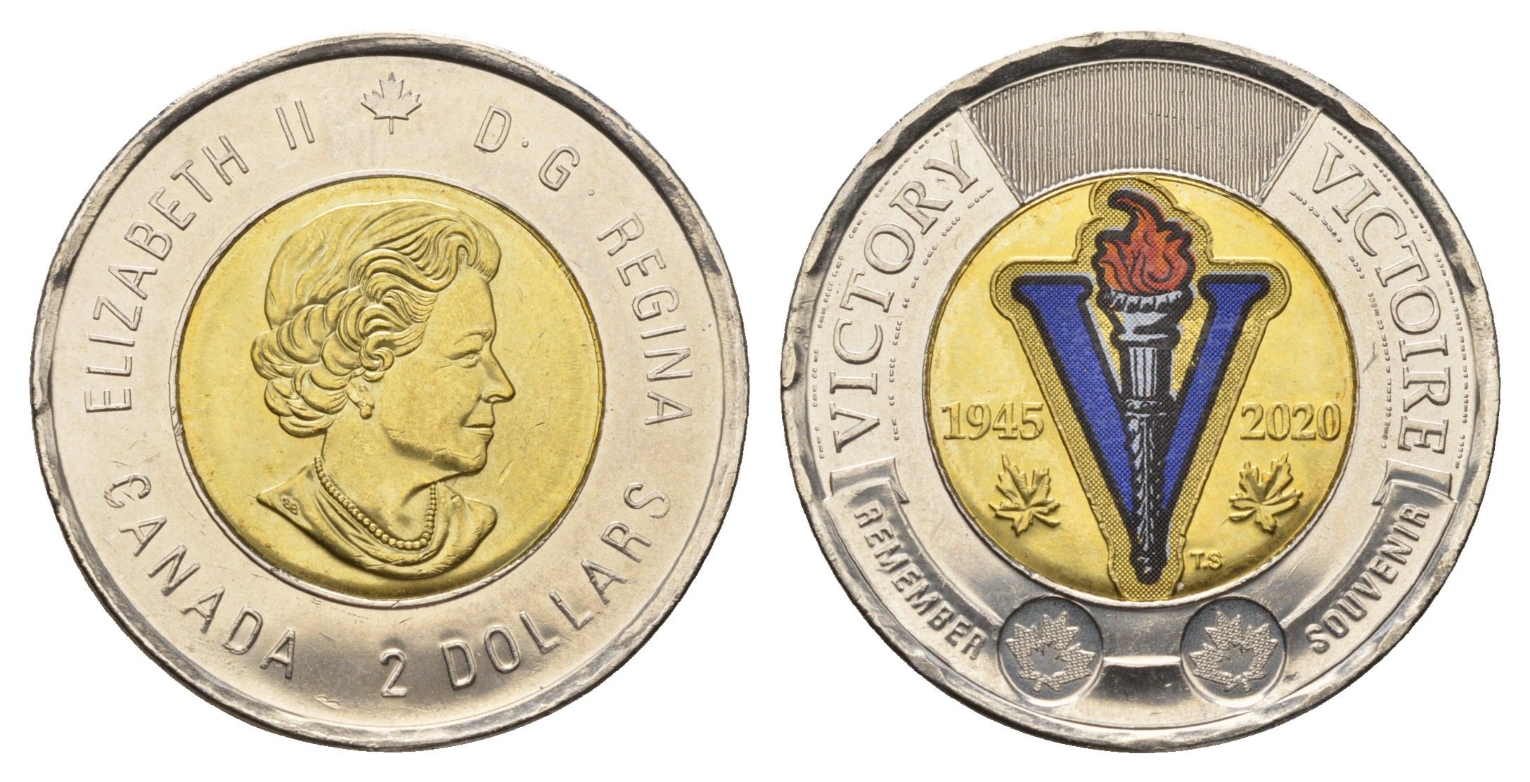 Канада 2 доллара 2020 75 лет победе во Второй Мировой войне, Цветное покрытие KM 2924.1 биметалл UNC 108-1026