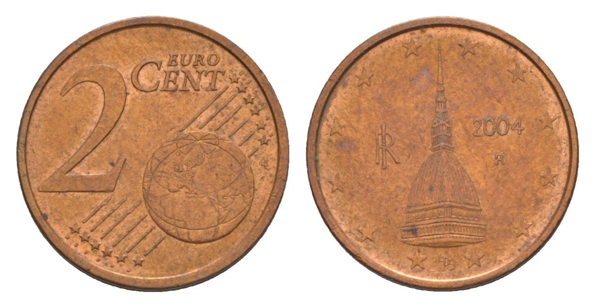 Италия 2 евроцента 2004 KM 211 сталь плакированная медью 4630-457