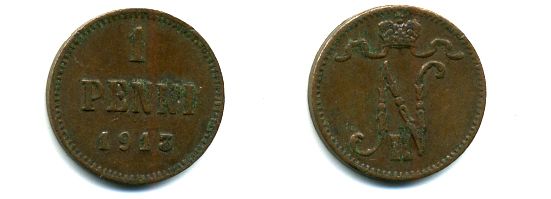ФИНЛЯНДИЯ 1 ПЕННИ 1915 медь 46-412