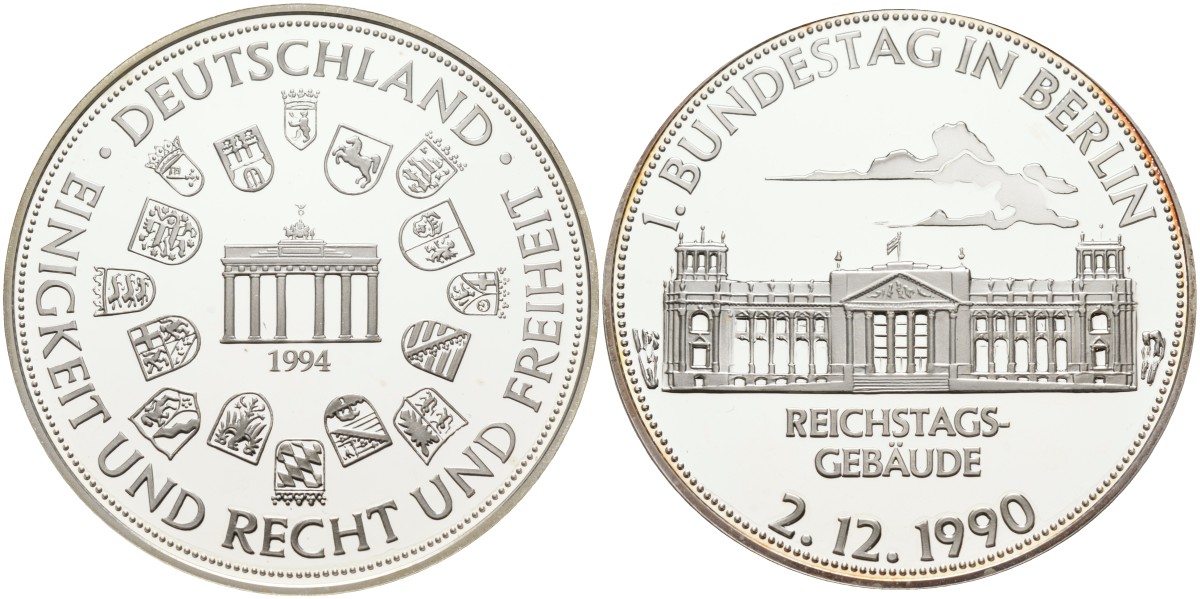 ФРГ медаль 1994 Бундестаг в Берлине, диаметр 40 мм., вес 20 гр. серебро PROOF 01-083-41