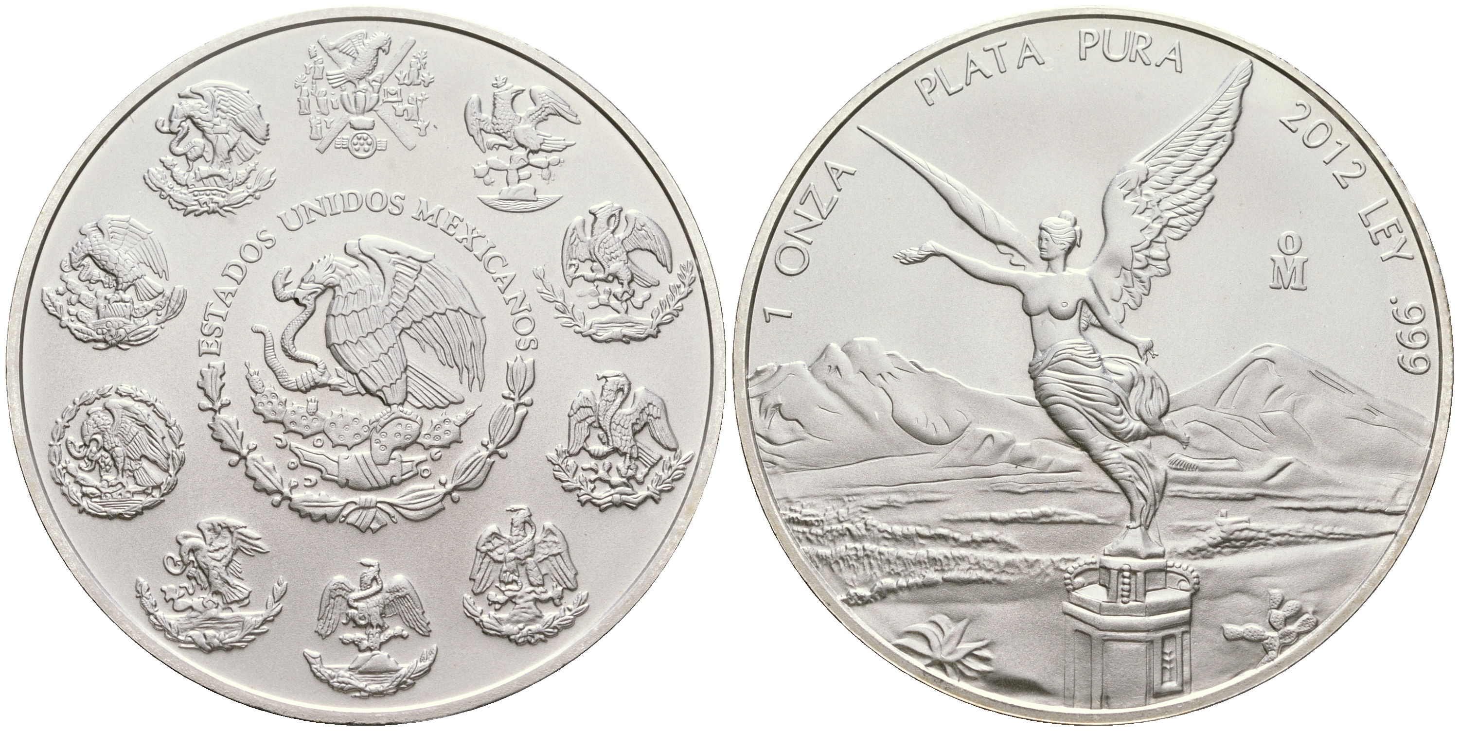 Мексика 1 онза 2012 Mo, серебряная инвестиционная монета "Свобода" KM 639 серебро    1080-10-54