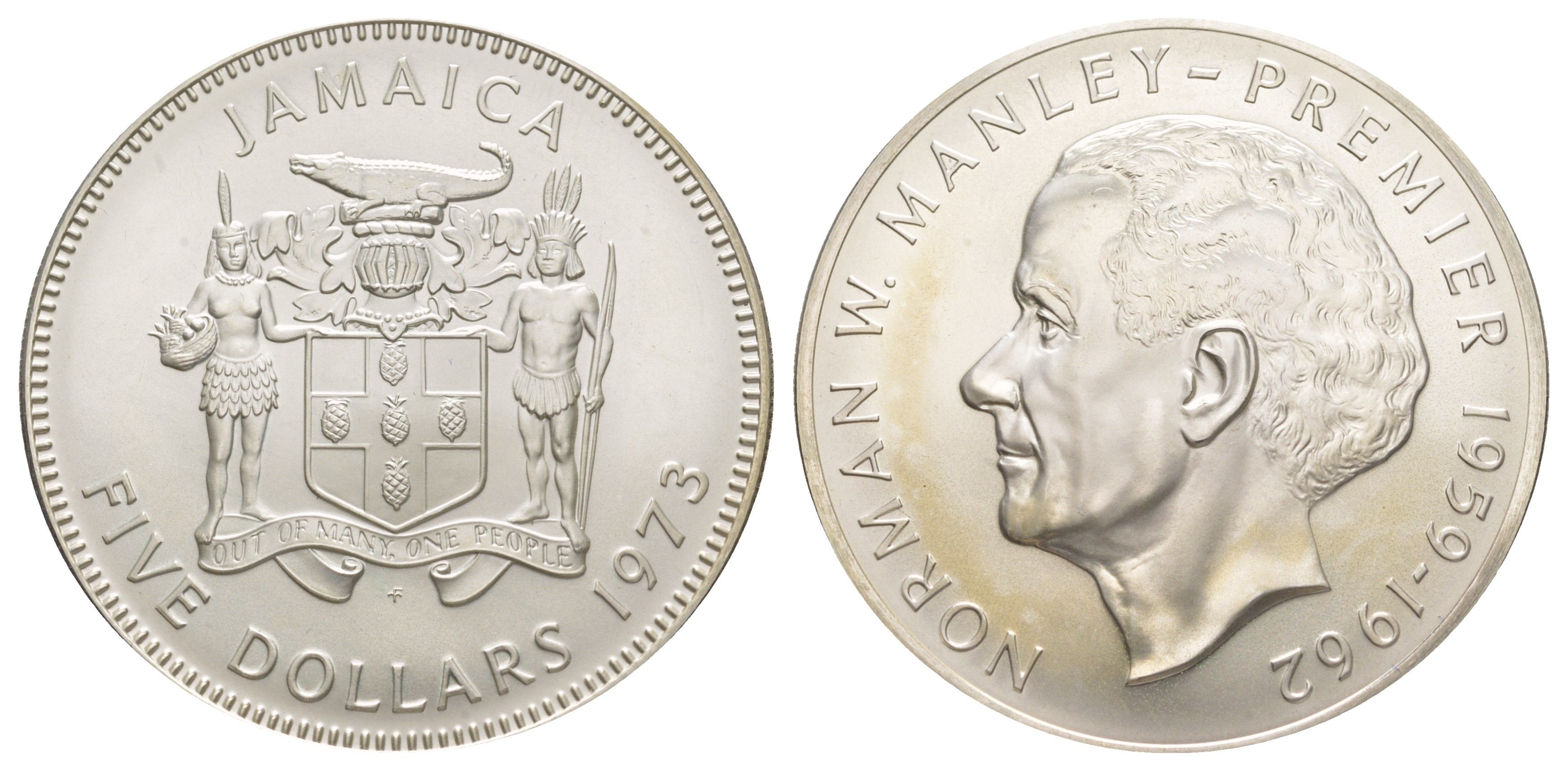 Ямайка 5 долларов 1973 Первый министр Ямайки - Норман Мэнли KM 59 серебро BU 1079-8-21