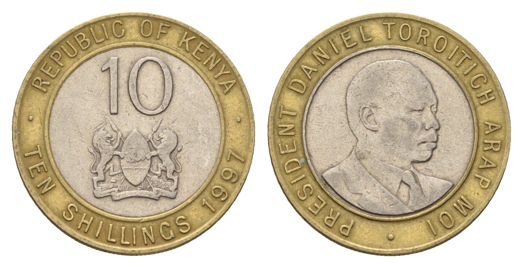 Кения 10 шиллингов 1997 Дэниэл арап Мои KM 27 биметалл 4662-416