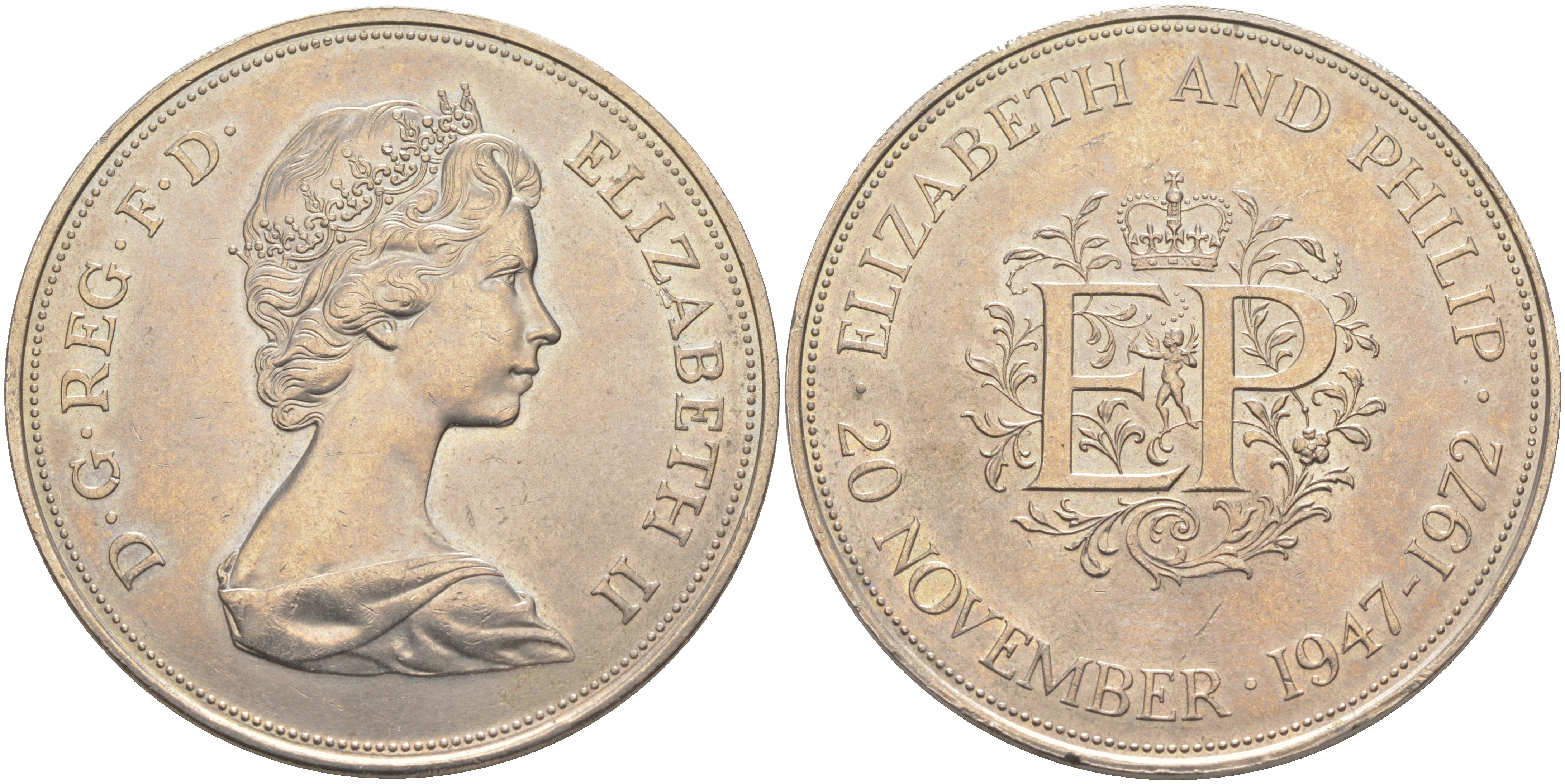 Великобритания 25 пенсов 1972 25 лет со дня свадьбы Елизавтеы II И Филлипа (1947-1972, серебрянная свадьба), Елизавета II (1952-2022) KM 917, Spink 4226 медно-никель 4552-524