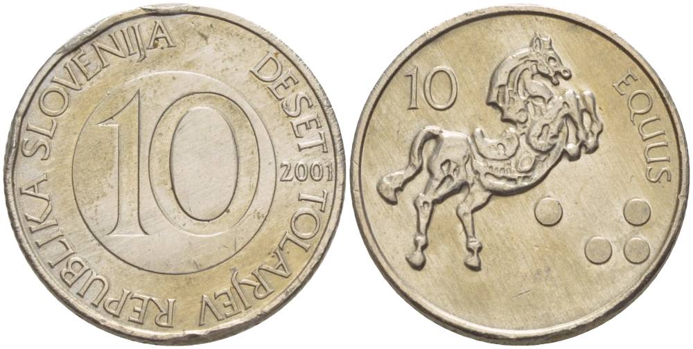 Словения 10 толаров 2001 лошадь KM 41 медно-никель 4551-756