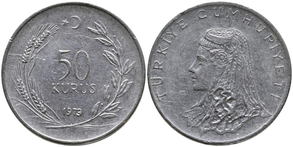 Турция 50 курушей 1973 Анатолийская невеста KM 899 нержавеющая сталь 4541-851
