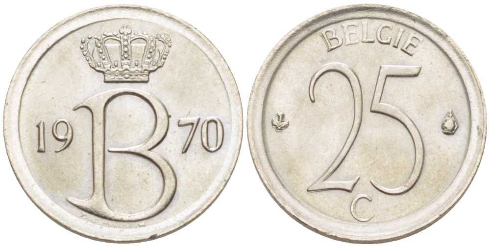 Бельгия 25 сантимов 1970 Belgie, Бодуэн I (1951-1993) KM 154.1 медно-никель 201-1256