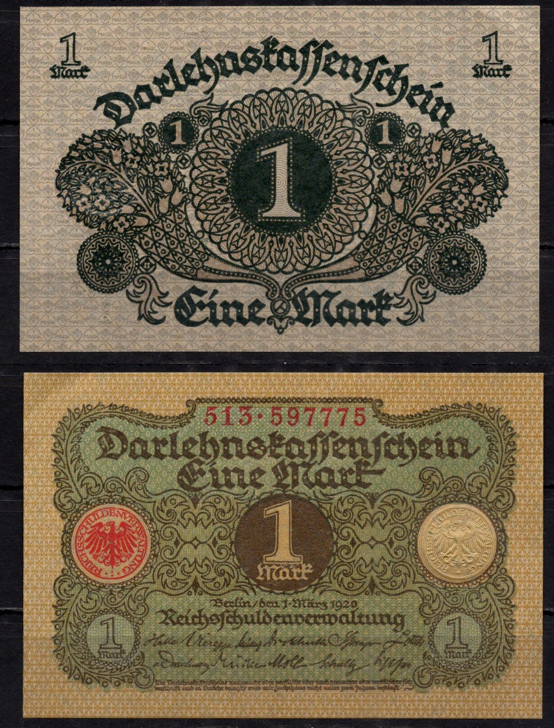 Германия 1 марка 1920 Pick 58 бумага 7198-24-3-2