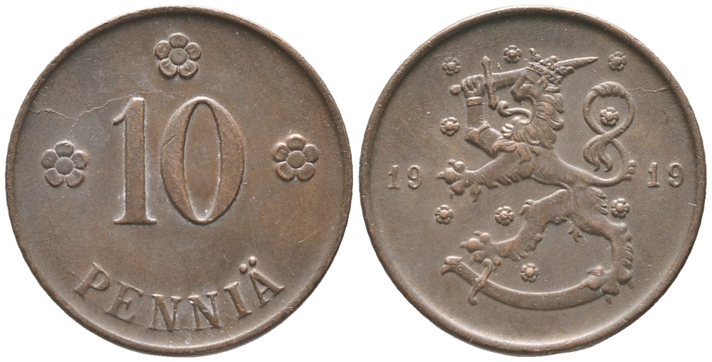 Финляндия 10 пенни 1919 KM 24 медь 34-111