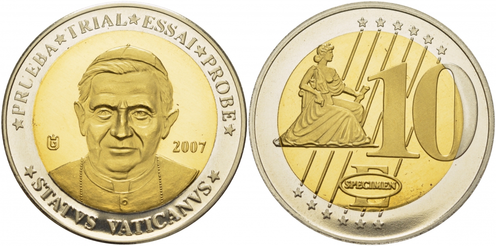 Ватикан 10 евро 2007 Европробник, большой формат  биметалл  PROOF  04-268-44