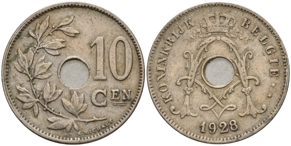 Бельгия 10 сантимов 1928 BELGIE KM 86 медно-никель 4143-547