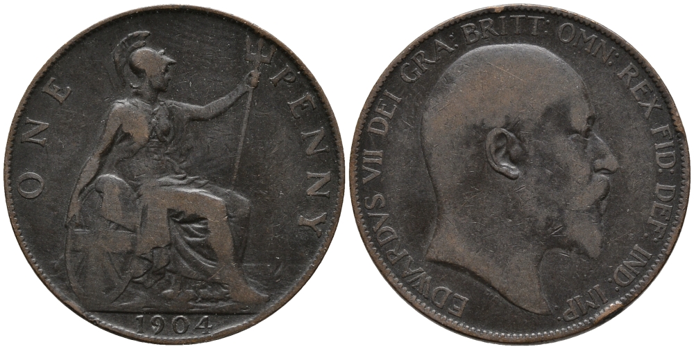 Великобритания 1 пенни 1904 Эдуард VII (1901-1910) KM 794.2, Spink 3990 бронза 32-831