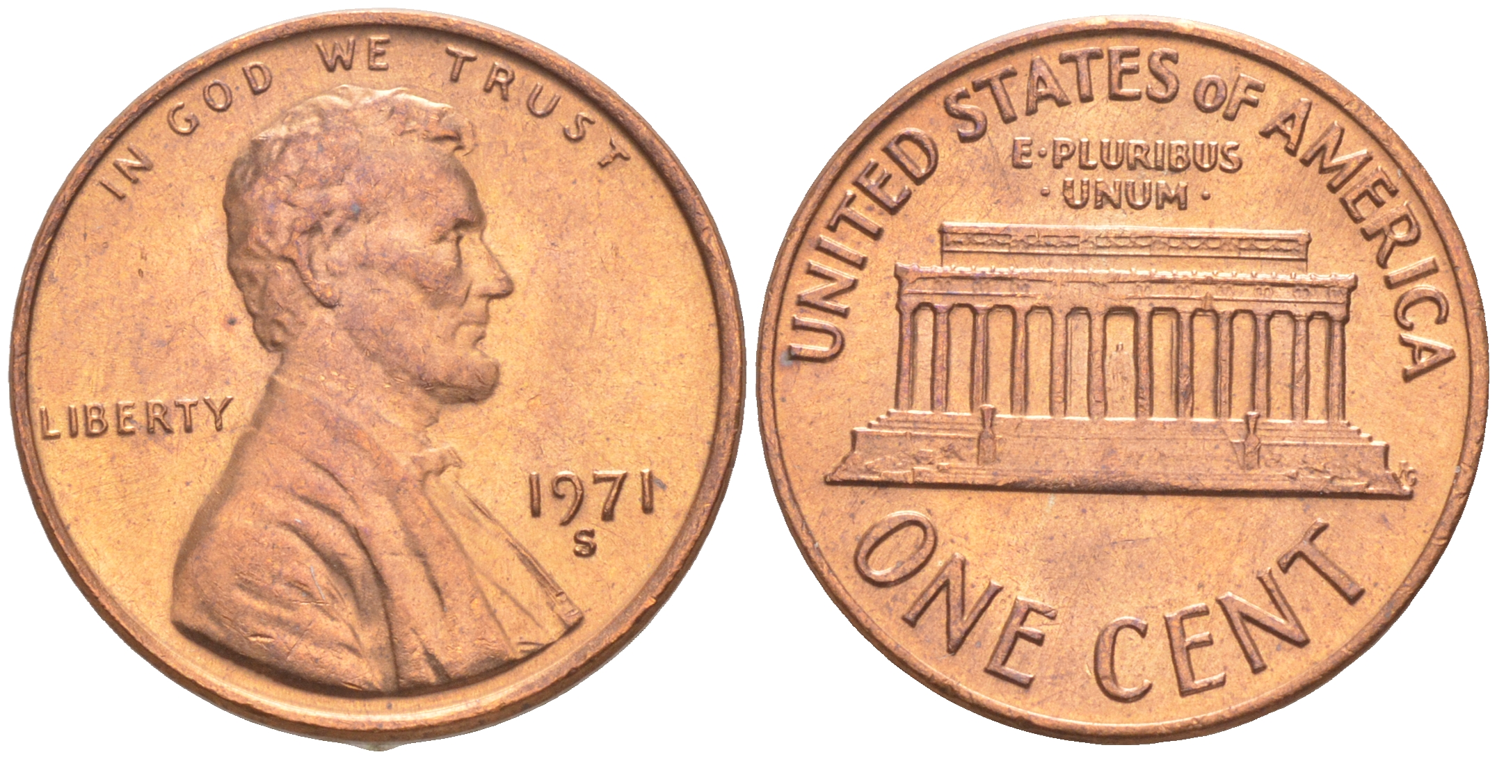 США 1 ЦЕНТ 1971 S, ЛИНКОЛЬН KM 201 медь цинк UNC 187-613