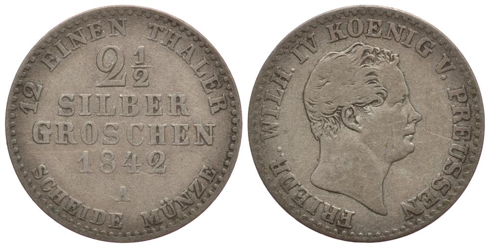 ПРУССИЯ 2 1/2 ГРОША 1842 A KM 444 серебро 1522-1133