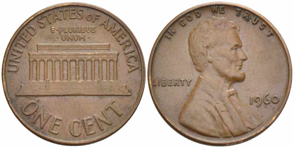 США 1 цент 1960 Линкольн, LARGE DATE KM 201 медь цинк 105-569