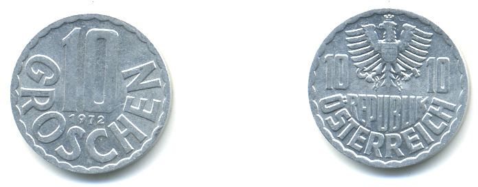 АВСТРИЯ 10 ГРОШЕЙ 1972 KM 2878 алюминий 86-732