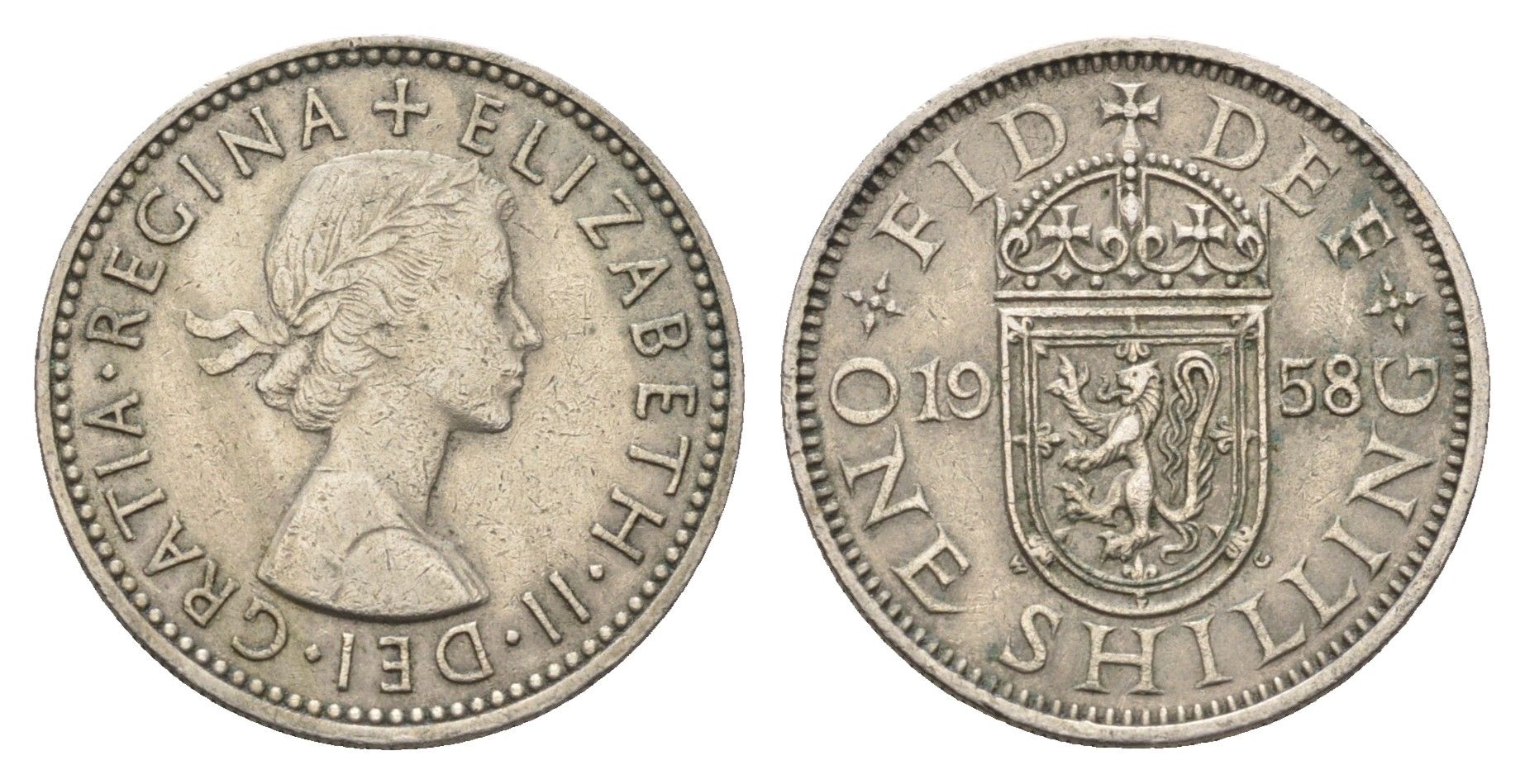 Великобритания 1 шиллинг 1958 Елизавета II (1952-2022), Шотландский герб KM 905, Spink 4148 медно-никель 4635-314