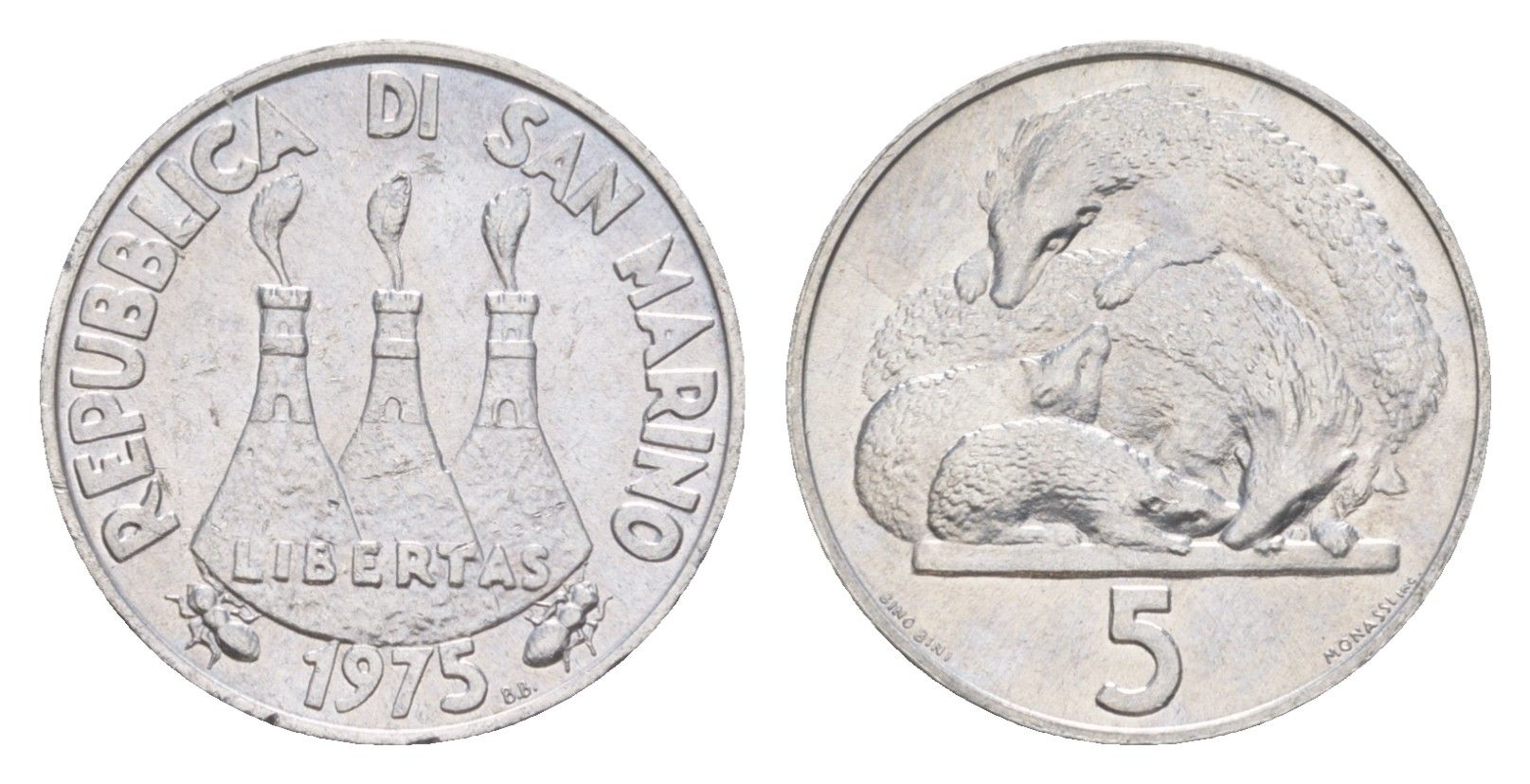 Сан-Марино 5 лир 1975 Любовь у животных KM 42 алюминий UNC 4647-167