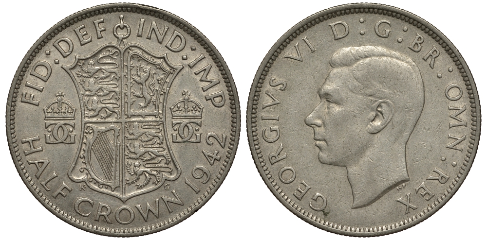 Великобритания 1/2 кроны 1942 Георг VI (1936-1952) KM 856, Spink 4080 серебро 00-000-00