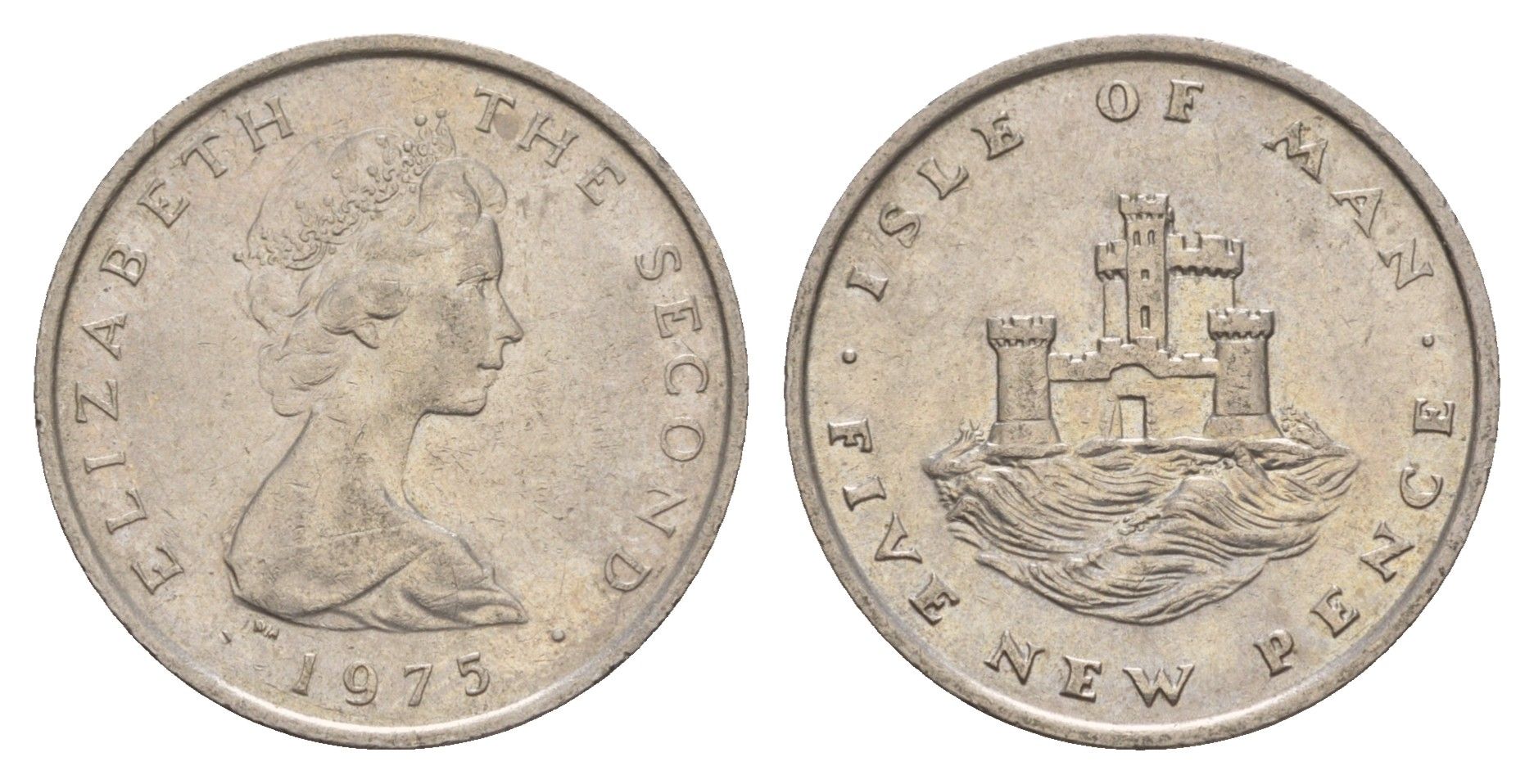 Остров Мэн 5 пенсов 1975 PM, Елизавета II (1952-2022) KM 22 медно-никель 4656-1037