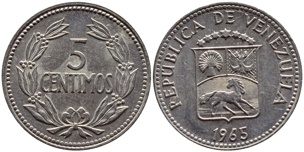 Венесуэла 5 сентимо 1965 KM 38.2 медно-никель 4392-921
