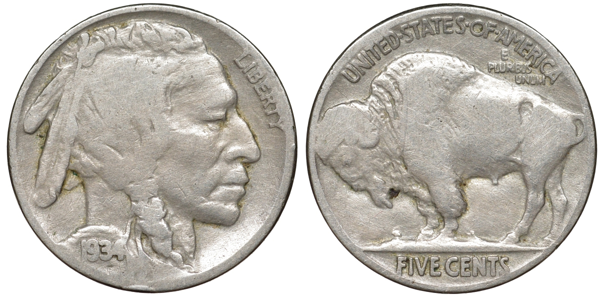 США 5 центов 1934 индеец, бизон KM 134 медно-никель 51-1311