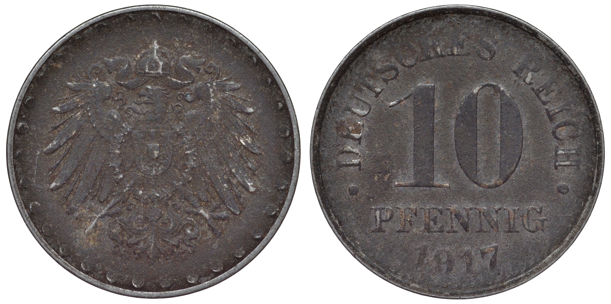 Германия 10 пфеннигов 1917 G KM 20, J. 298 железо 4119-235