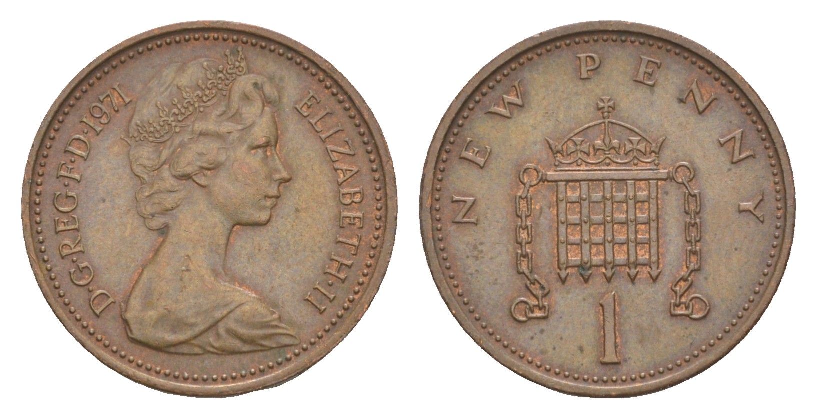 Великобритания 1 пенни 1971 Елизавета II (1952-2022) KM 915, Spink 4237 (B1) бронза 4615-247