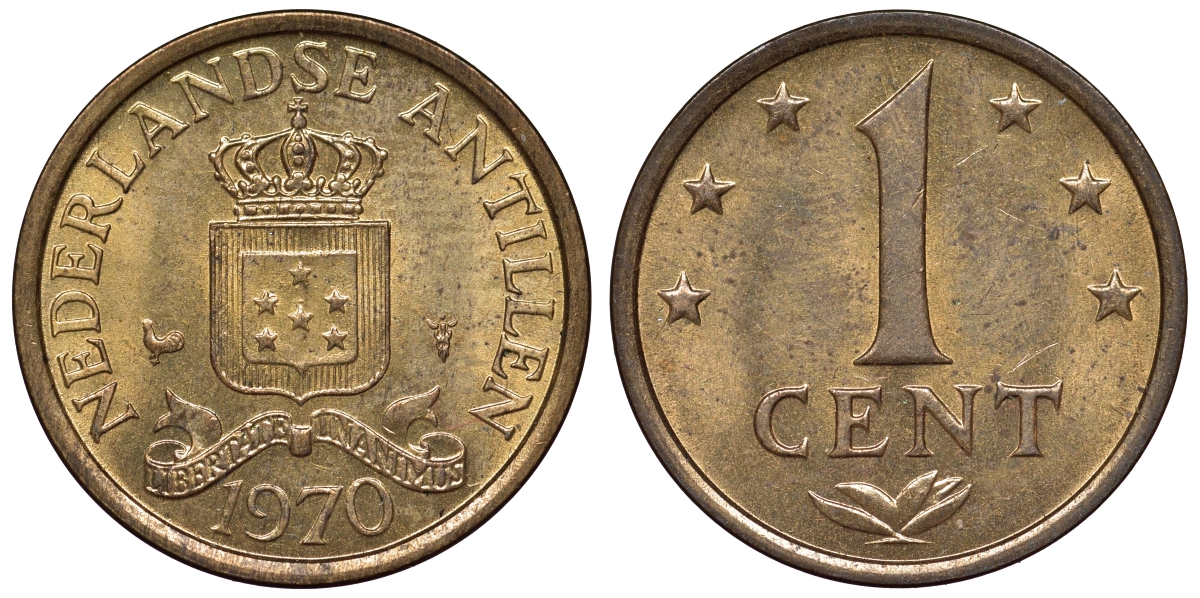 Нидерландские Антилы 1 цент 1970 Юлиана (1948-1980) KM 8 бронза UNC 4118-846