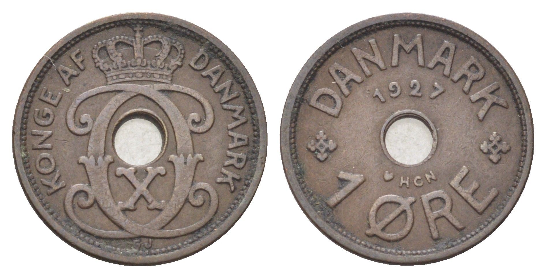 Дания 1 эре 1927 NCH, Кристиан X (1912-1947) KM 826 бронза 4701-551
