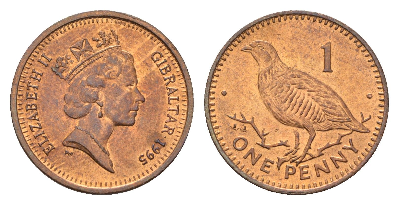 Гибралтар 1 пенни 1995 KM 20a сталь плакированная медью UNC 4668-465