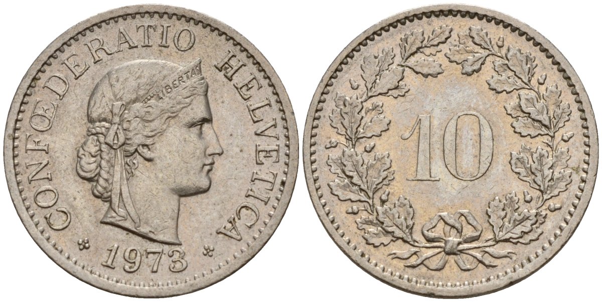 Швейцария 10 раппенов 1973 KM 27 медно-никель 4189-536