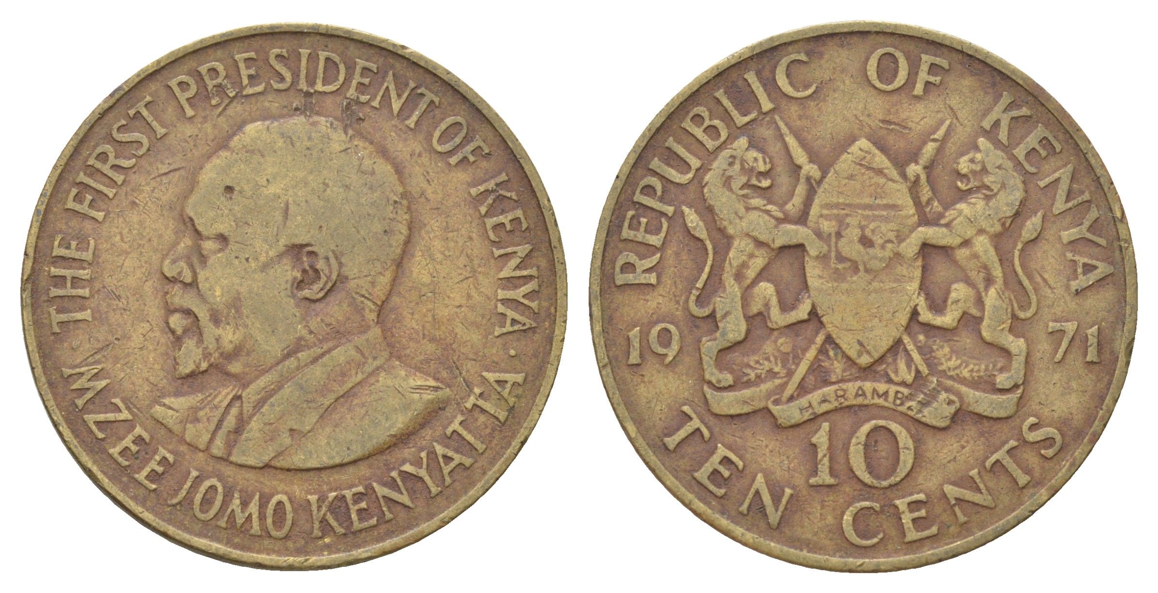 Кения 10 центов 1971 Джомо Кениата KM 11 никель латунь 4692-1035