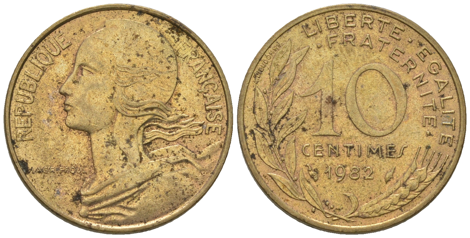 Франция 10 сантимов 1982 тип Marianne KM 929 медь алюминий никель 3458-1114