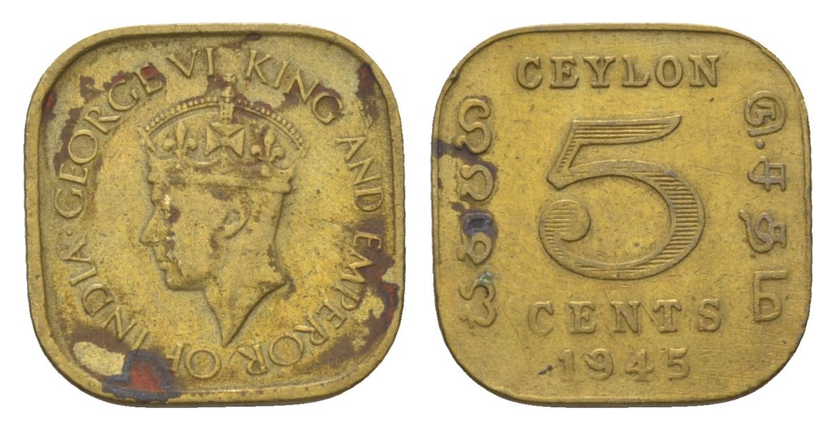 Цейлон 5 центов 1945 KM 113.2 никель латунь 4625-652
