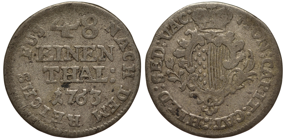 Хильдесхайм (Hildesheim) 1/48 талера 1763 Герцегство, SEDE VACANTE (1761-1763) Mehl 690, Zepernick 155, KM 107 серебро 1517-714