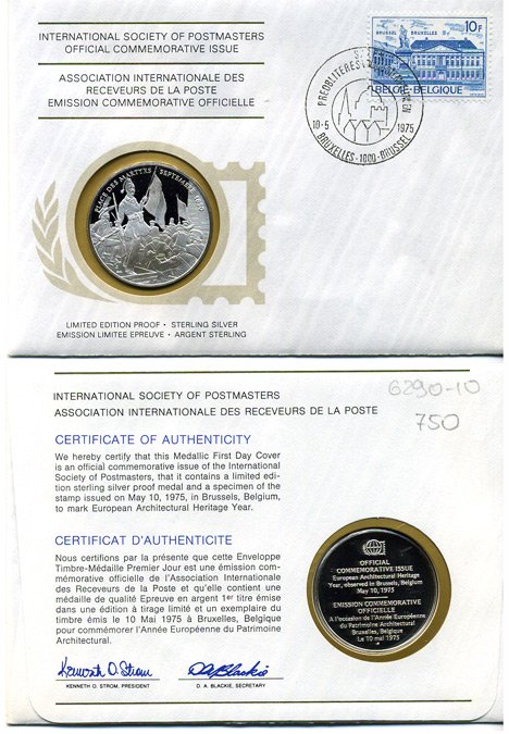 БЕЛЬГИЯ МЕДАЛЬ С КОВЕРТОМ СПЕЦГАШЕНИЯ И МАРКОЙ 1975 СЕНТЯБРЬ 1830 6290-10