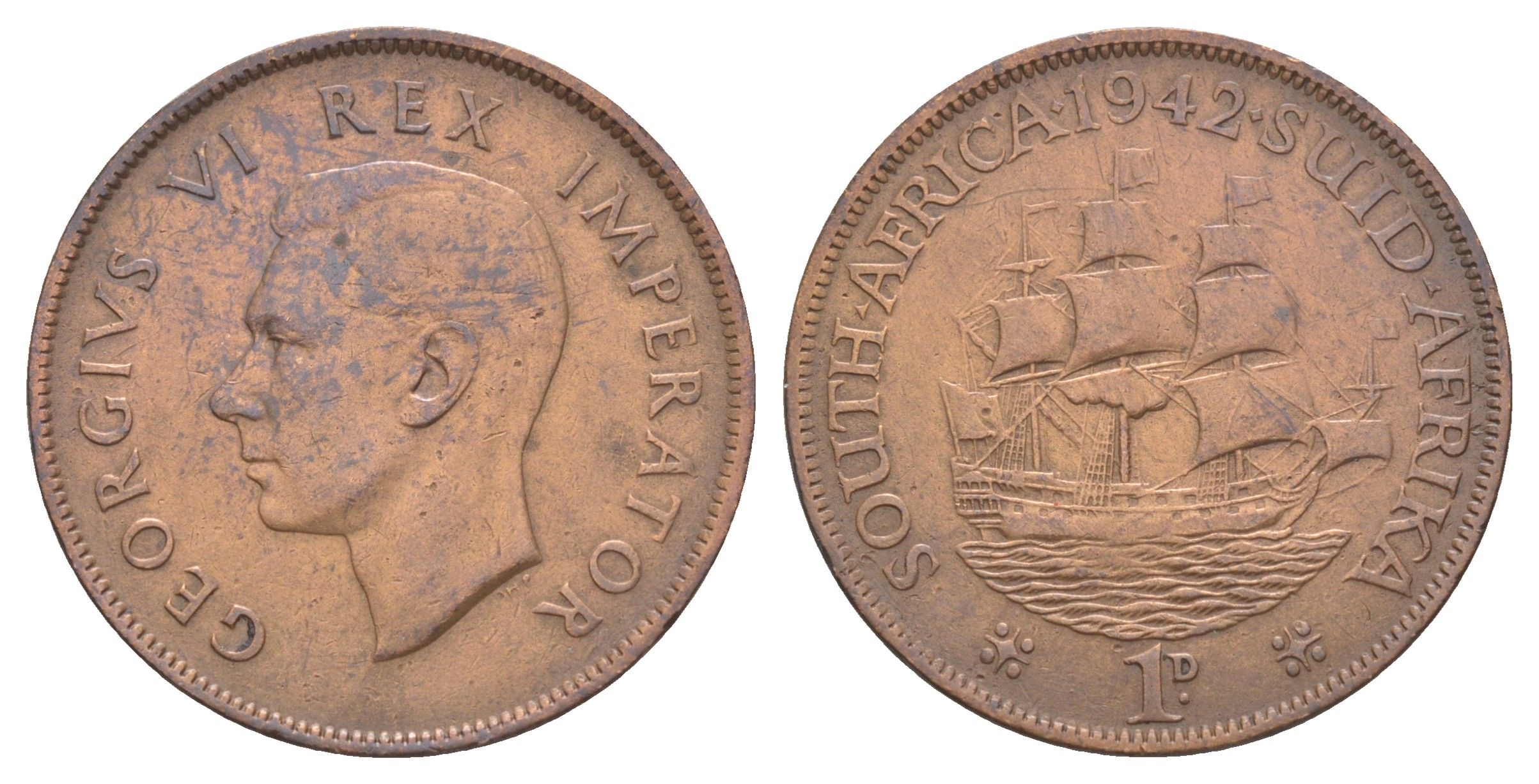 ЮАР 1 пенни 1942 Георг VI (1936-1952) KM 25 бронза 4645-842