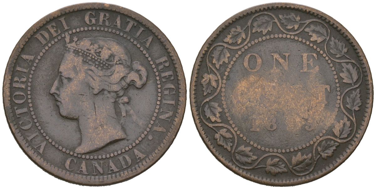 Канада 1 цент ND (1876-1899) Виктория (1837-1901) KM 7 бронза 4620-334