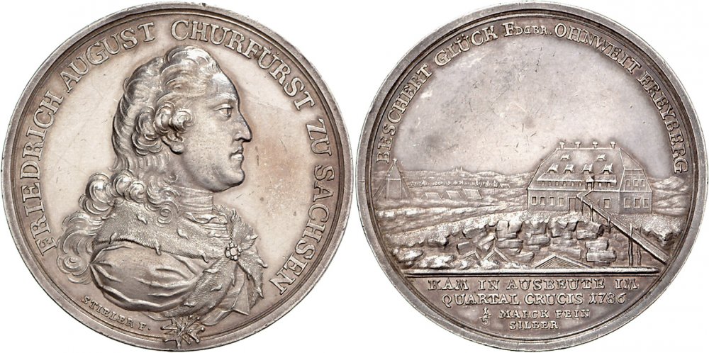 Саксония 2 талера 1786 выход из шахты приносит удачу, 46,67 грамм Slg. Merseburger 2518, Schnee 1085, Museler 56.1.4/26, Slg. Vogelsang 845 серебро 10-002-57